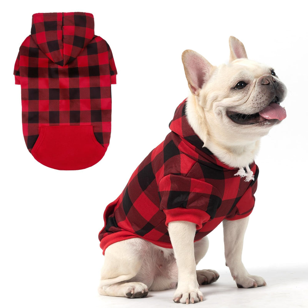 KOOLTAIL dog Christmas hoodie front view with hat for winter warmth.