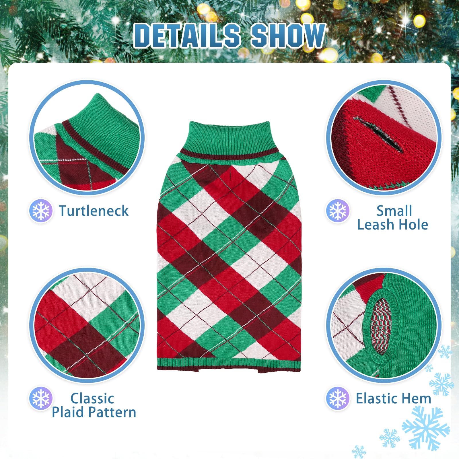 KOOLTAIL dog christmas sweater leash hole detail enables easy leash attachment on walks