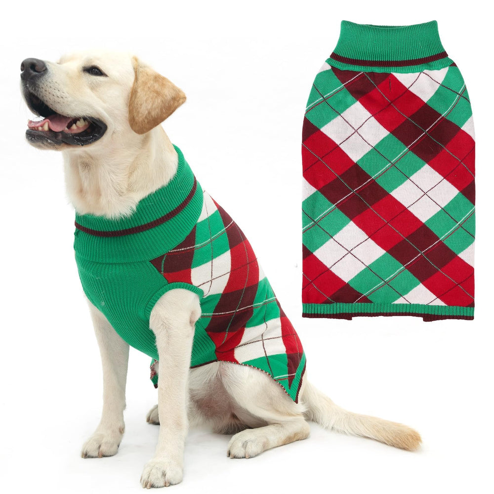 KOOLTAIL dog Christmas sweater plaid front view for festive warmth during winter walks