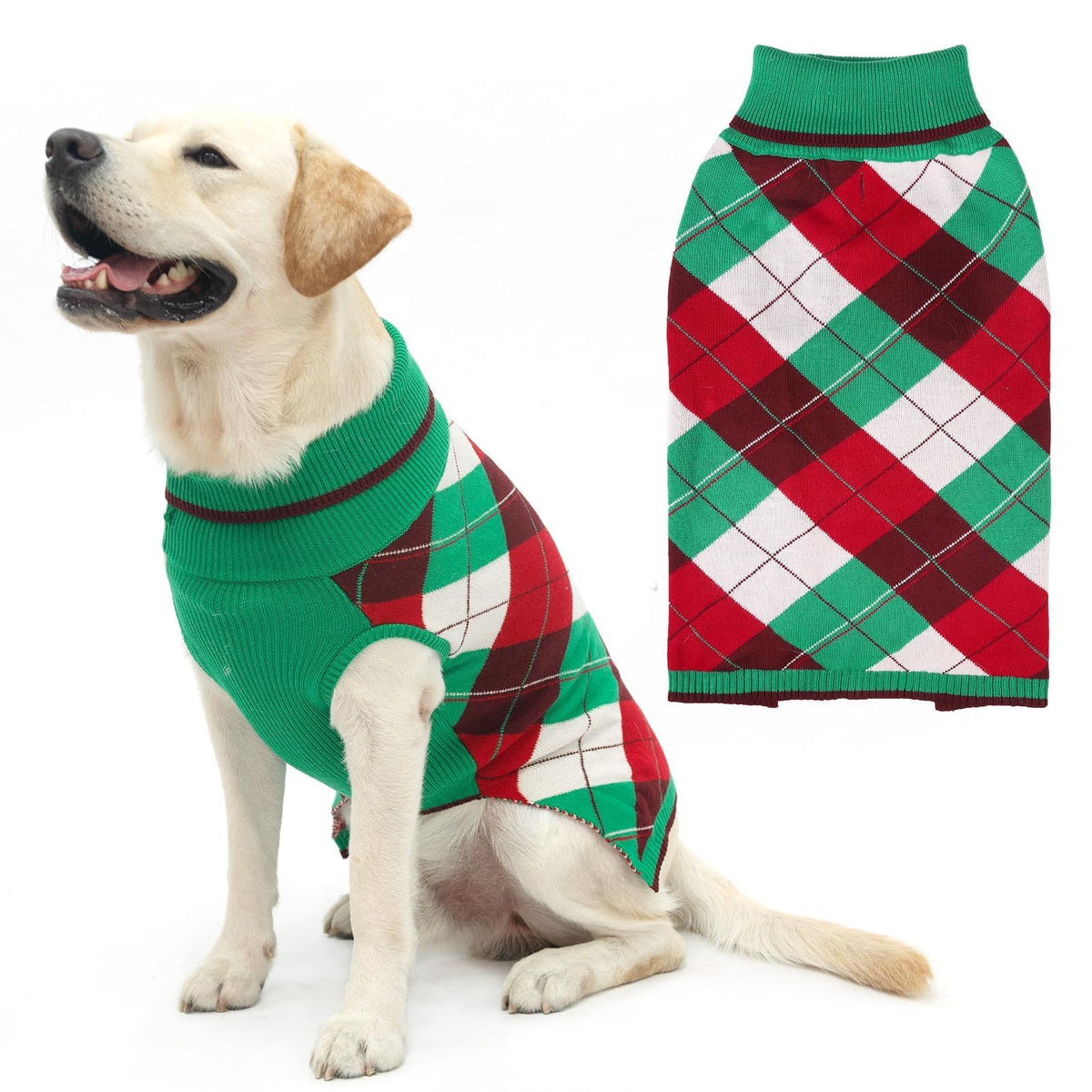 KOOLTAIL dog Christmas sweater plaid front view for festive warmth during winter walks