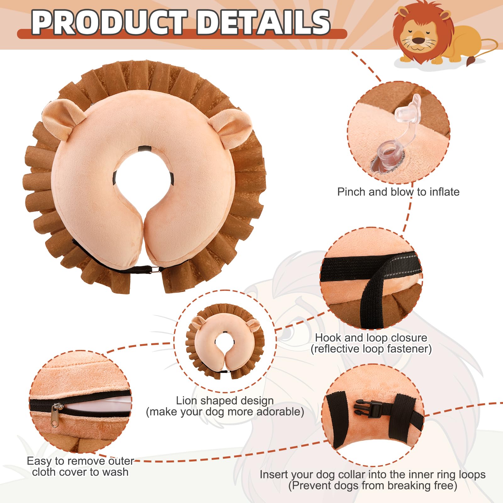 KOOLTAIL lion-design inflatable cone offers wider anti-lick area.