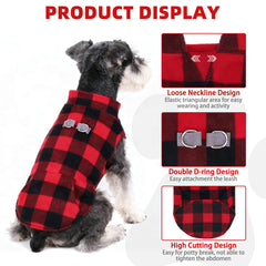 KOOLTAIL dog fleece vest red plaid dual D ring for leash options