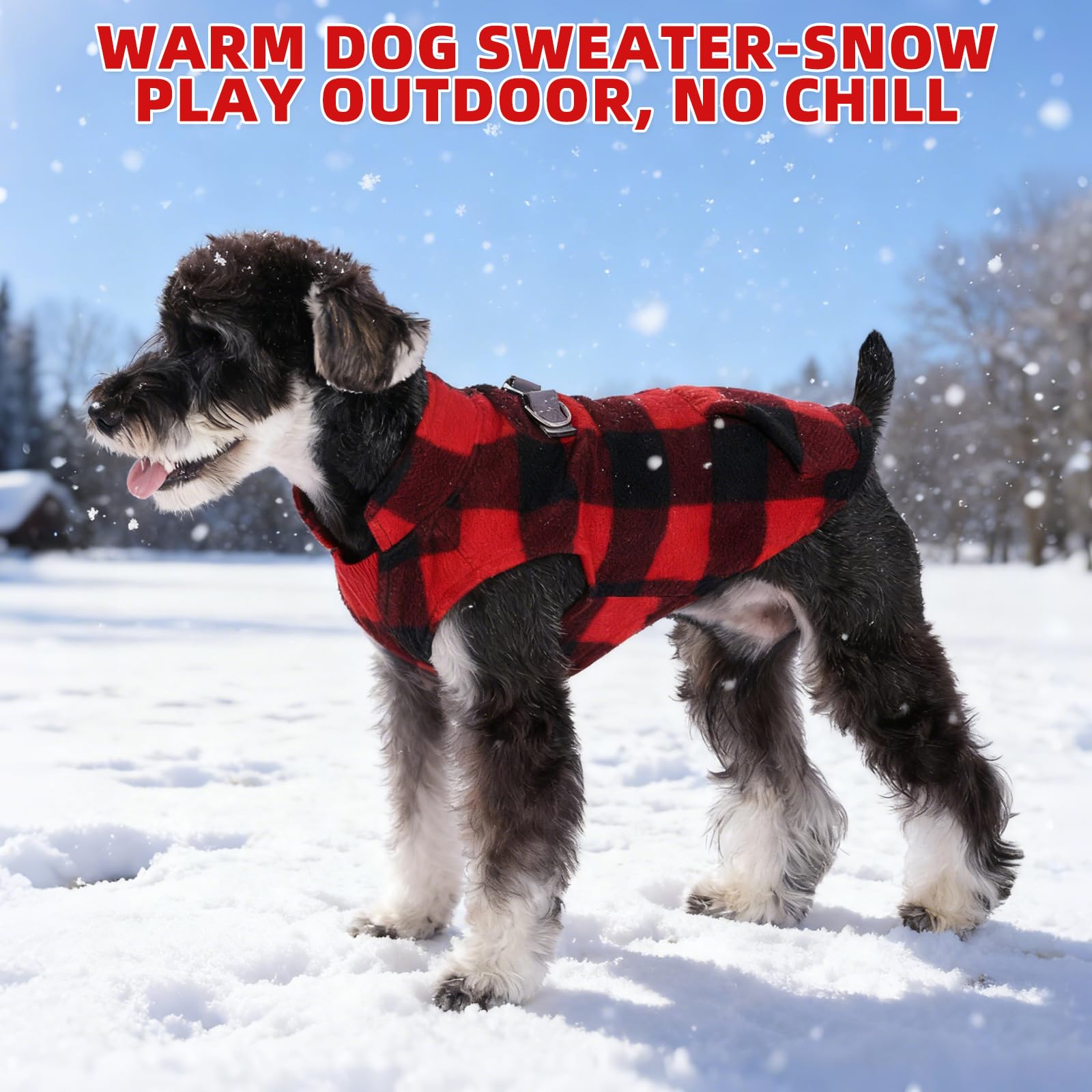 KOOLTAIL dog fleece vest red plaid worn on dog demonstrates coverage