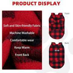 KOOLTAIL dog fleece vest red plaid pocket for treats during walks