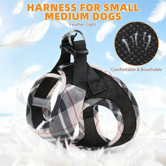 KOOLTAIL dog harness plaid beige M back view with secure fit