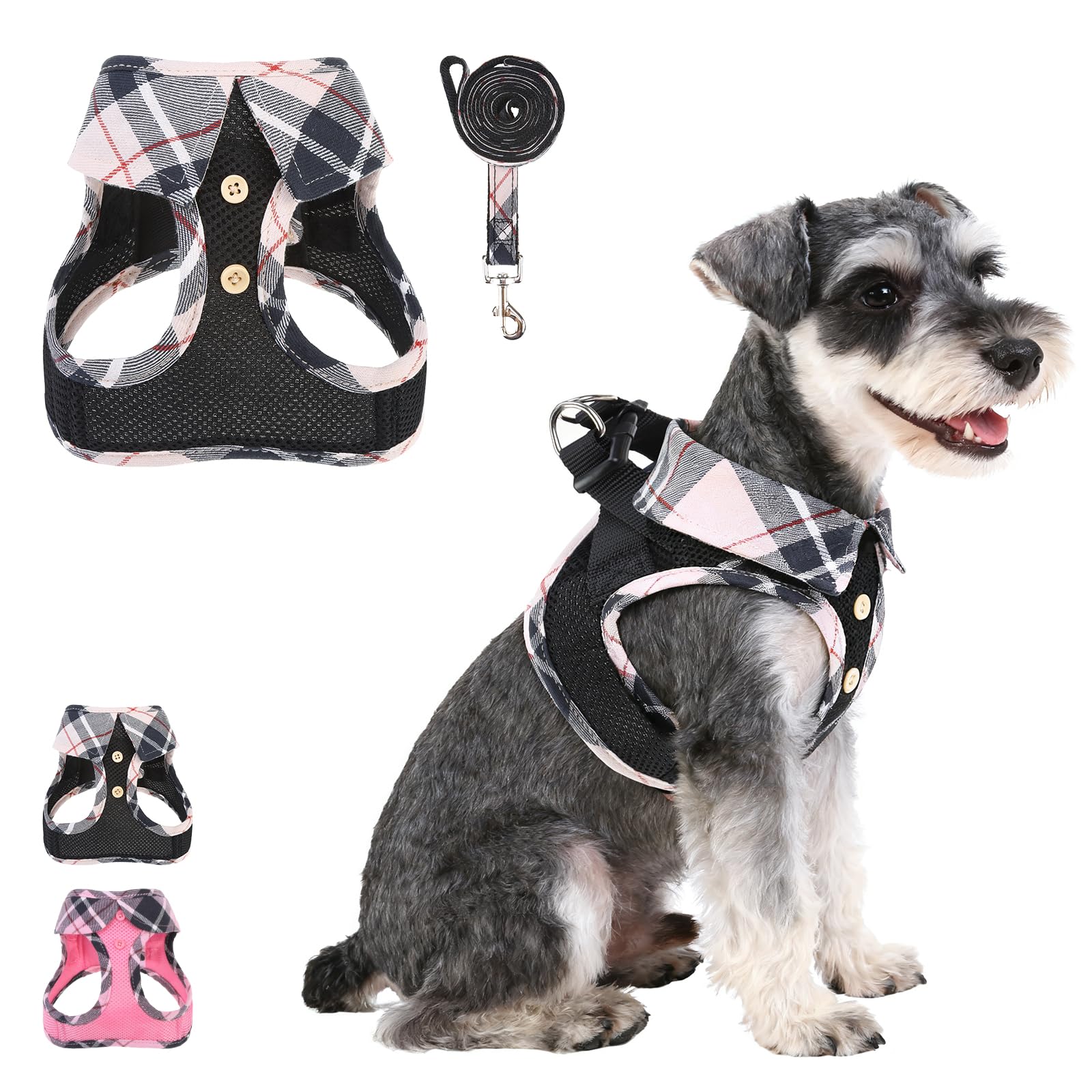 KOOLTAIL dog harness plaid beige M front view for comfortable daily walks