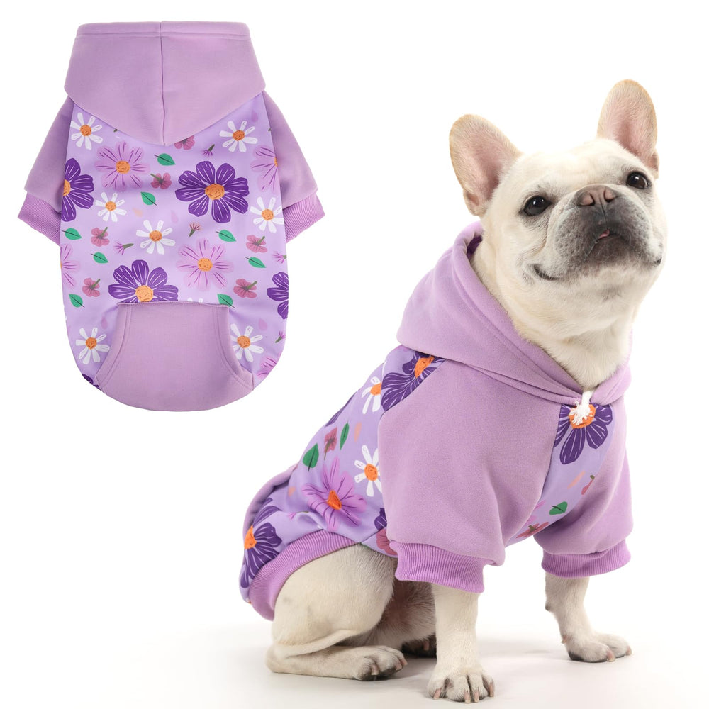 KOOLTAIL dog hoodie flower pattern back view emphasizes spring style and warmth.