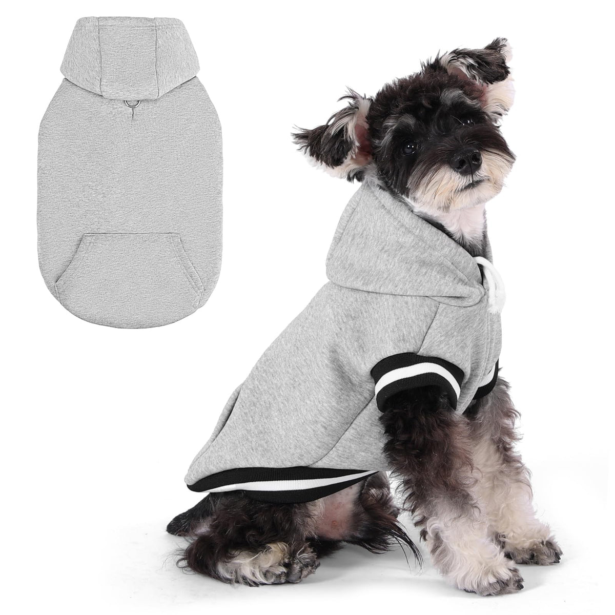 KOOLTAIL dog hoodie front view shows leash hole and D-ring for easy daily walks.