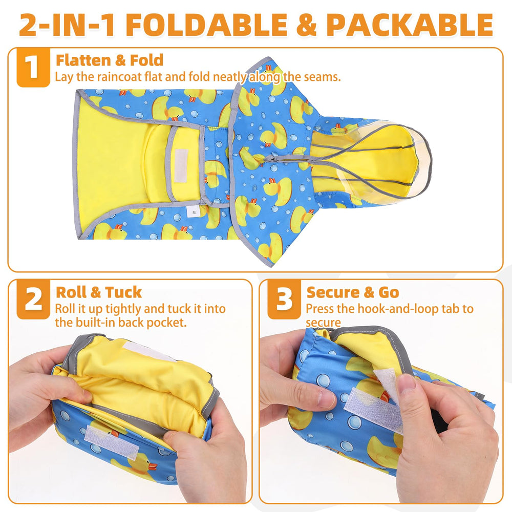 KOOLTAIL adjustable belly raincoat image highlights snug wrap against wind and rain.