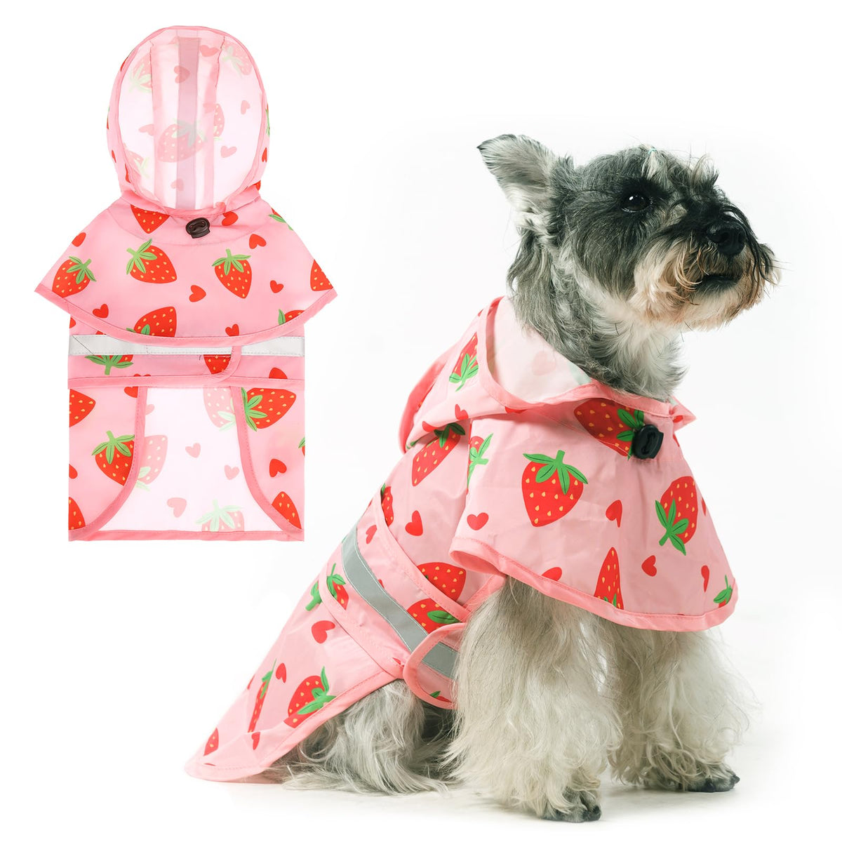 KOOLTAIL dog raincoat front view with hooded protection for rainy walks