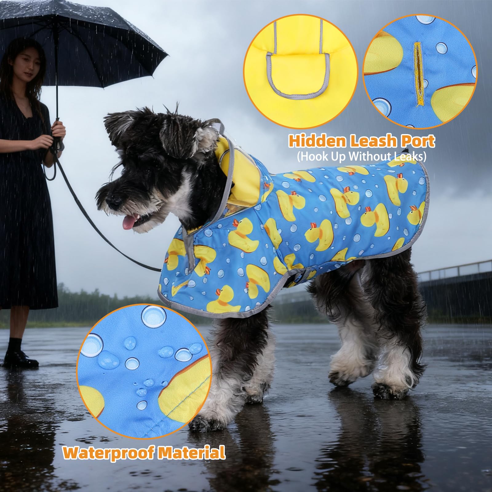 KOOLTAIL dog raincoat with reflective strips for enhanced nighttime visibility.