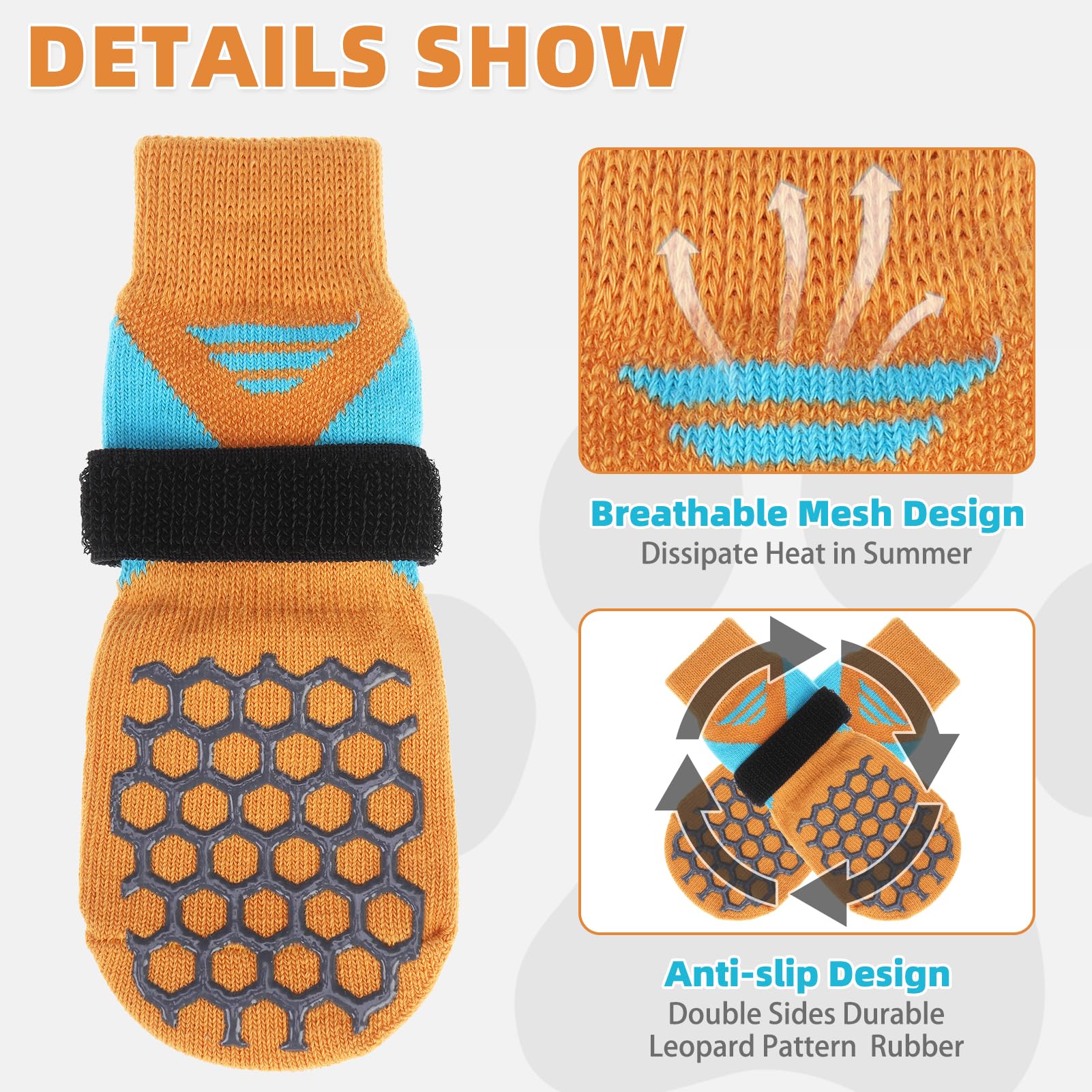 KOOLTAIL dog socks anti-slip double-sided-grip provides traction from both sides