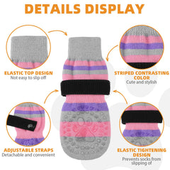 Kooltail dog socks worn on wood floors demonstrate enhanced grip during walks.