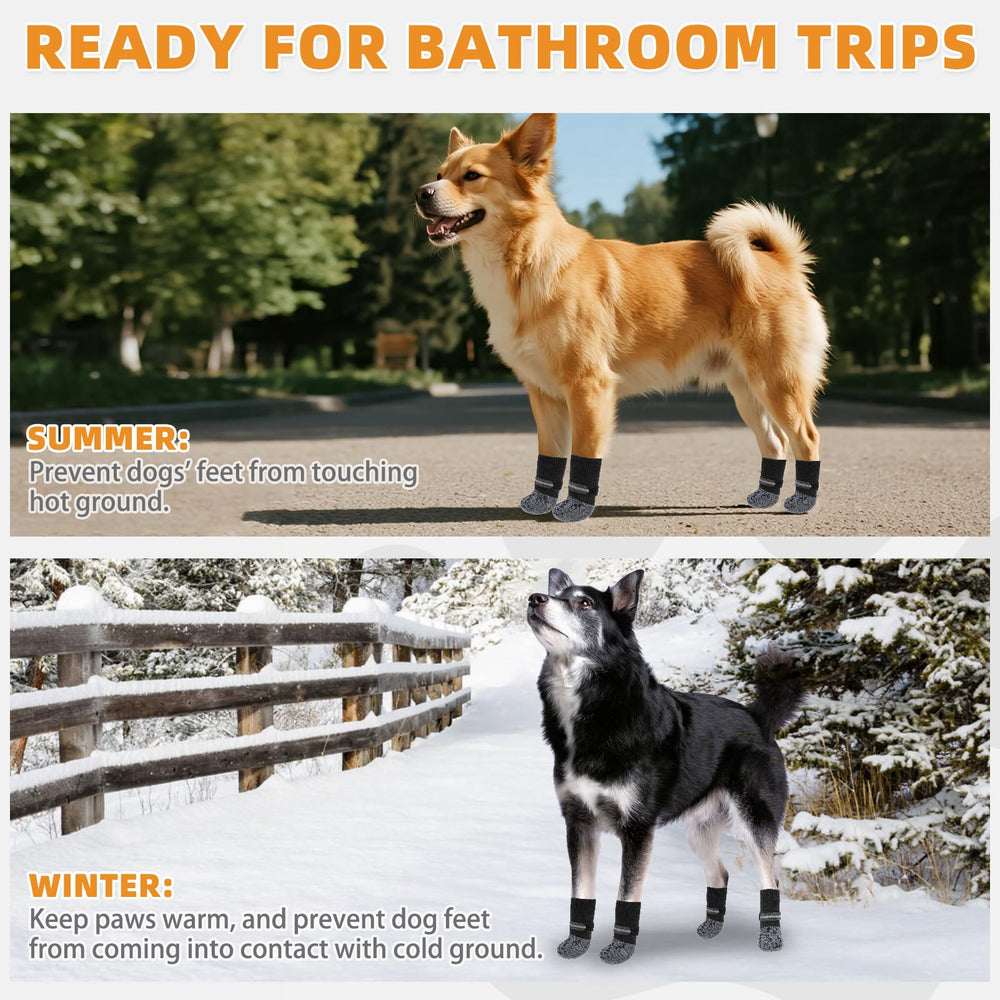 KOOLTAIL dog socks offer traction on hardwood and icy surfaces for safer steps