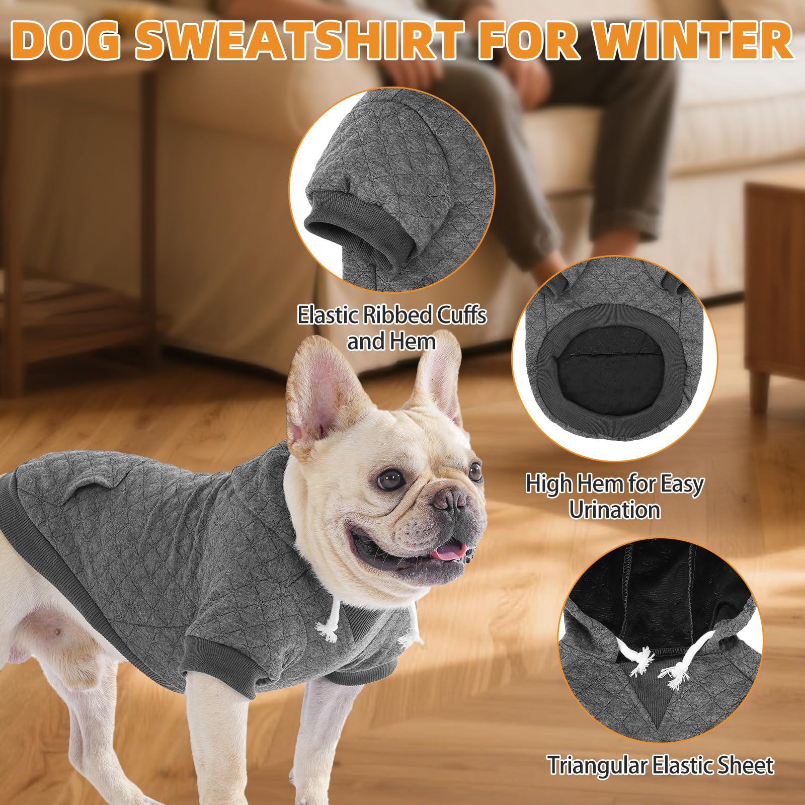 Kooltail dog sweater back view highlights leash hole for easy harness access