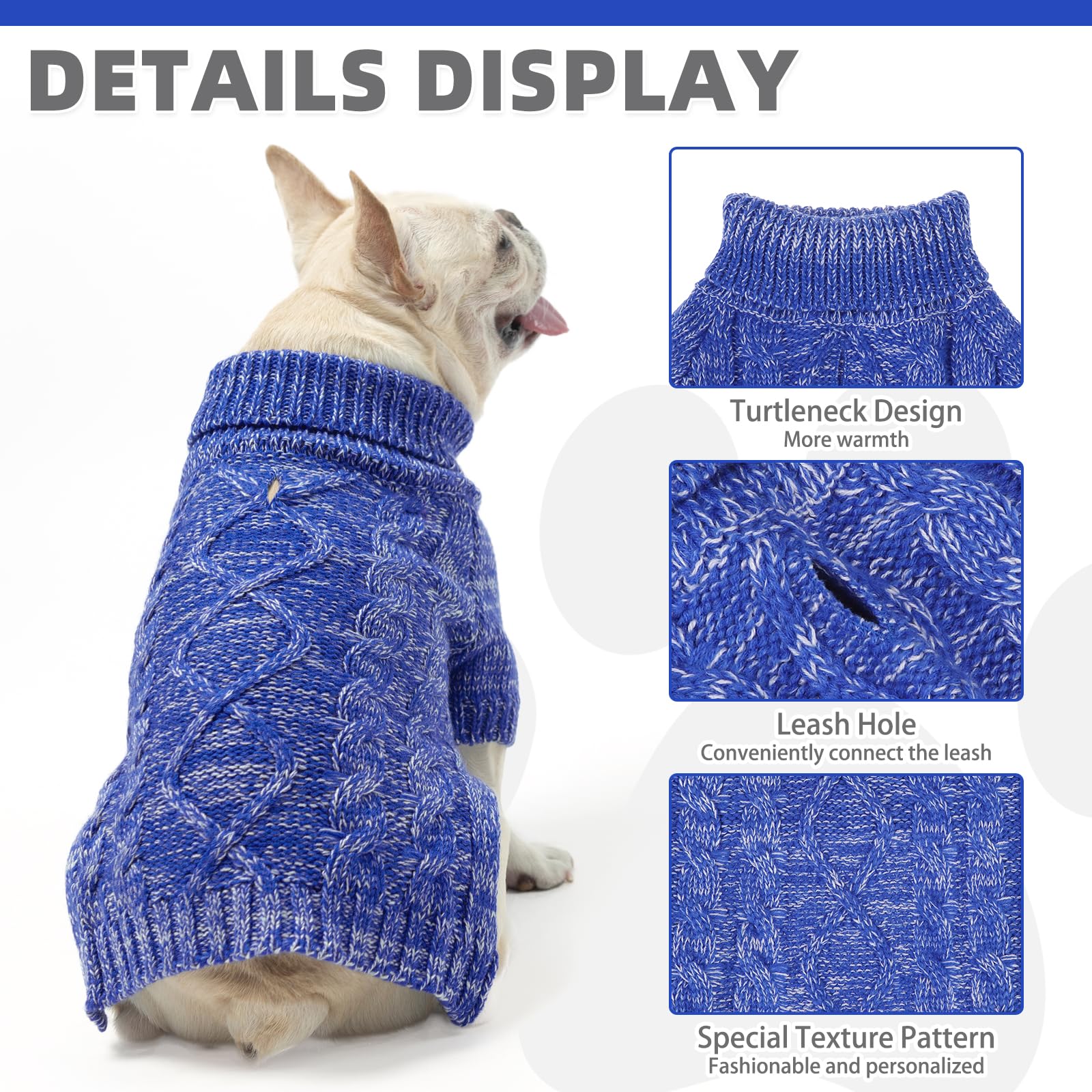 KOOLTAIL dog sweater turtleneck closeup highlights neck warmth.