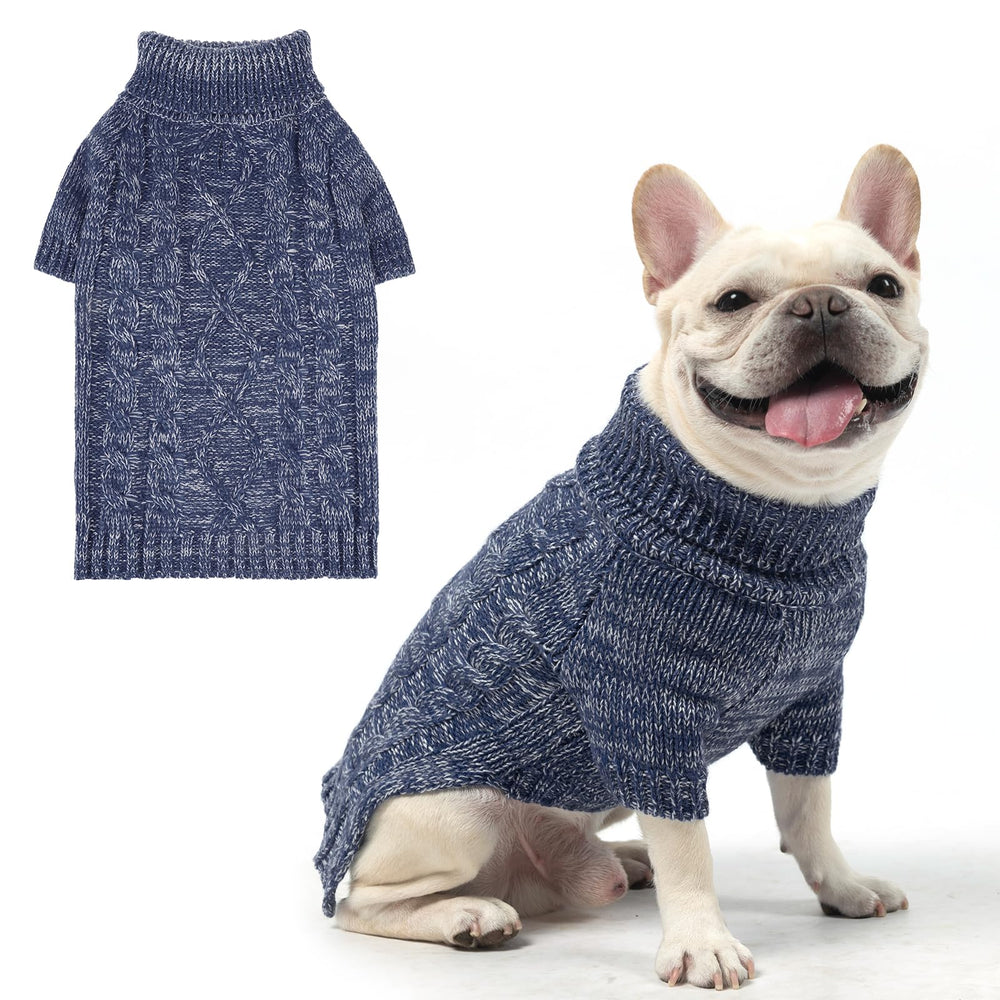 KOOLTAIL dog sweater front view shows cozy navy knit for cold-weather walks