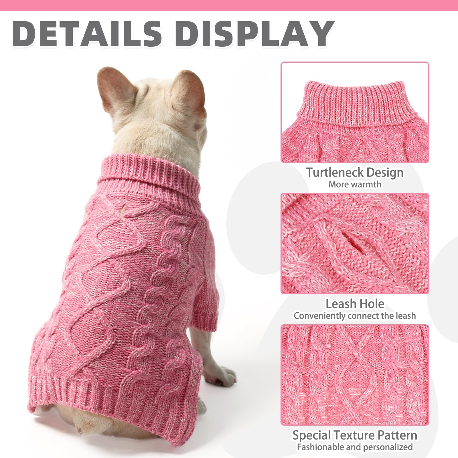 KOOLTAIL dog sweater turtleneck closeup highlights extra neck warmth and style.