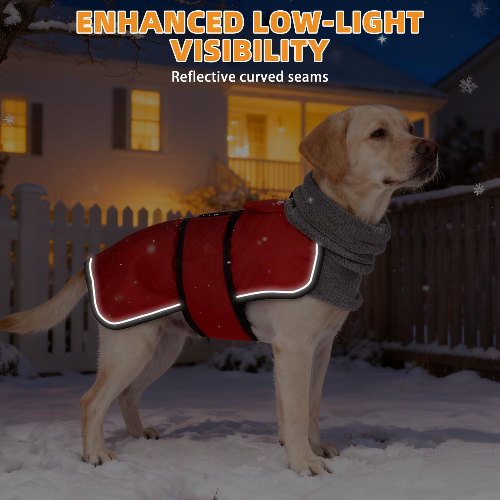 KOOLTAIL dog winter coat adjustable neck and belly straps ensure secure fit.