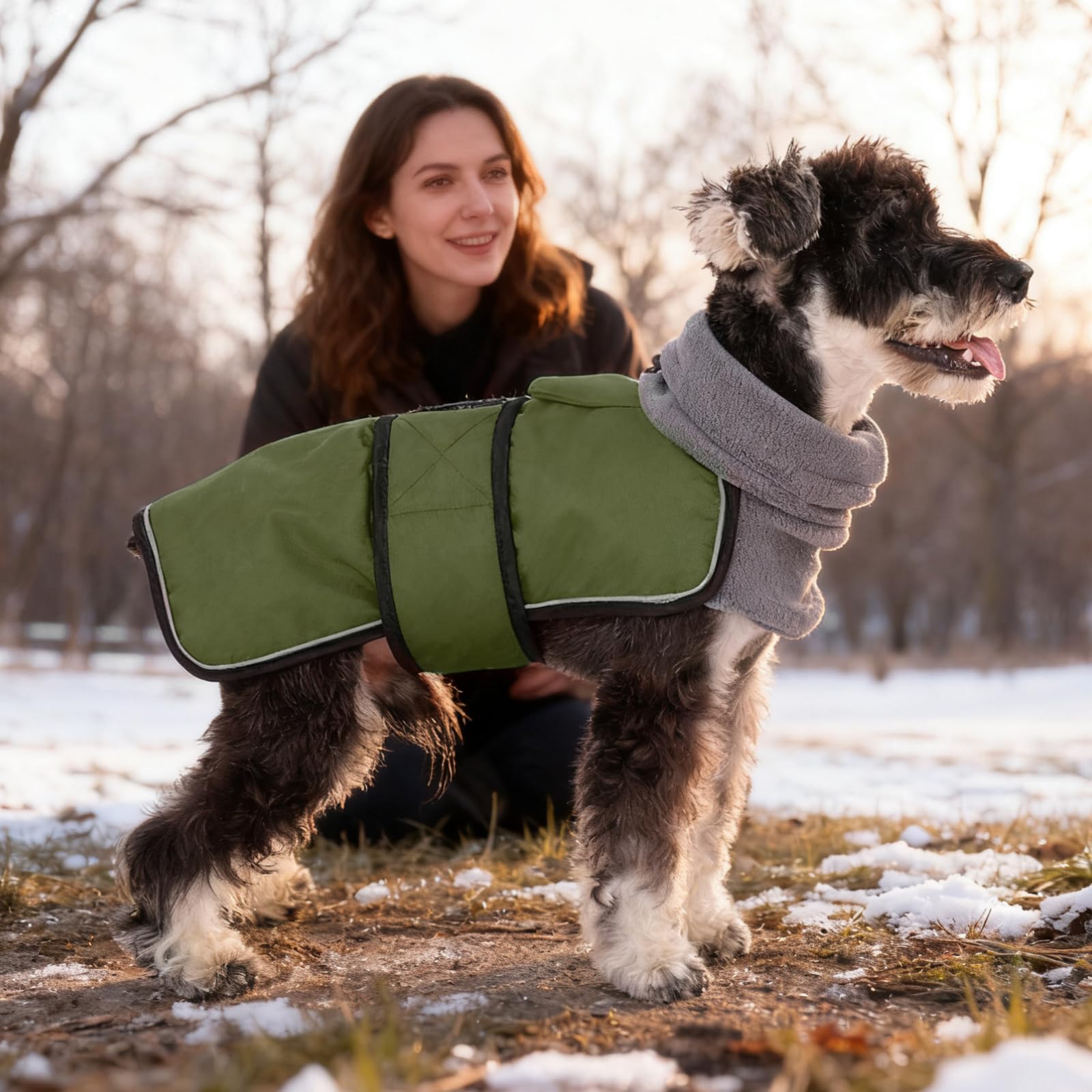 KOOLTAIL gear on small dog outdoors during rain demonstrates durability