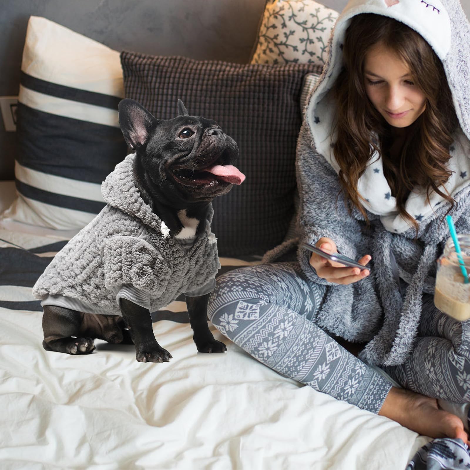 KOOLTAIL fleece dog sweater hoodie belly cut design eases potty breaks.