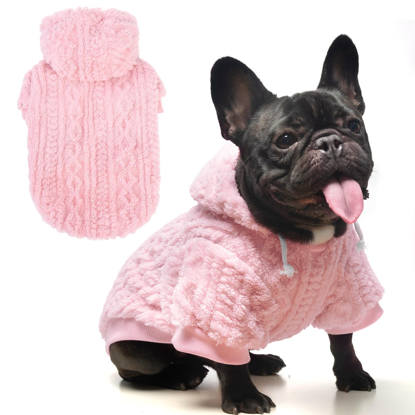 KOOLTAIL fleece dog hoodie front view highlights cozy warmth for outdoor walks.