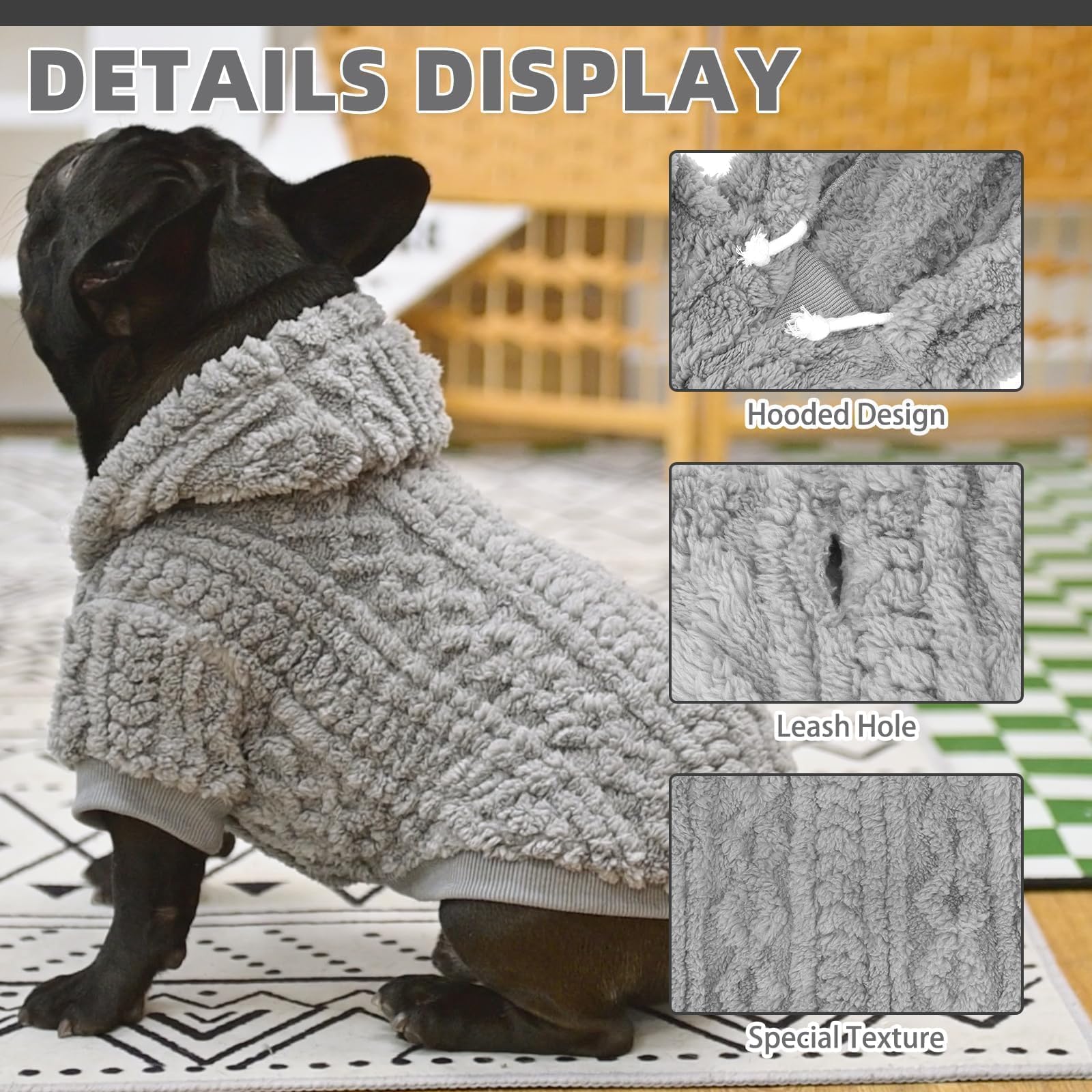 KOOLTAIL fleece dog sweater hoodie leash hole enables secure outdoor walks.