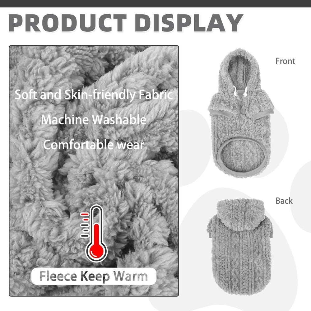 KOOLTAIL fleece dog sweater hoodie side view demonstrates easy pull on design.