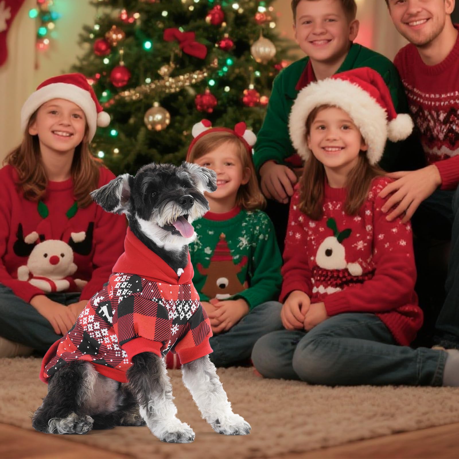 KOOLTAIL red plaid with snowflakes and reindeer for festive style.