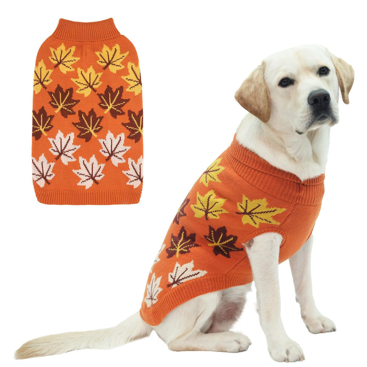 KOOLTAIL large dog sweater with maple leaf pattern for cozy autumn walks