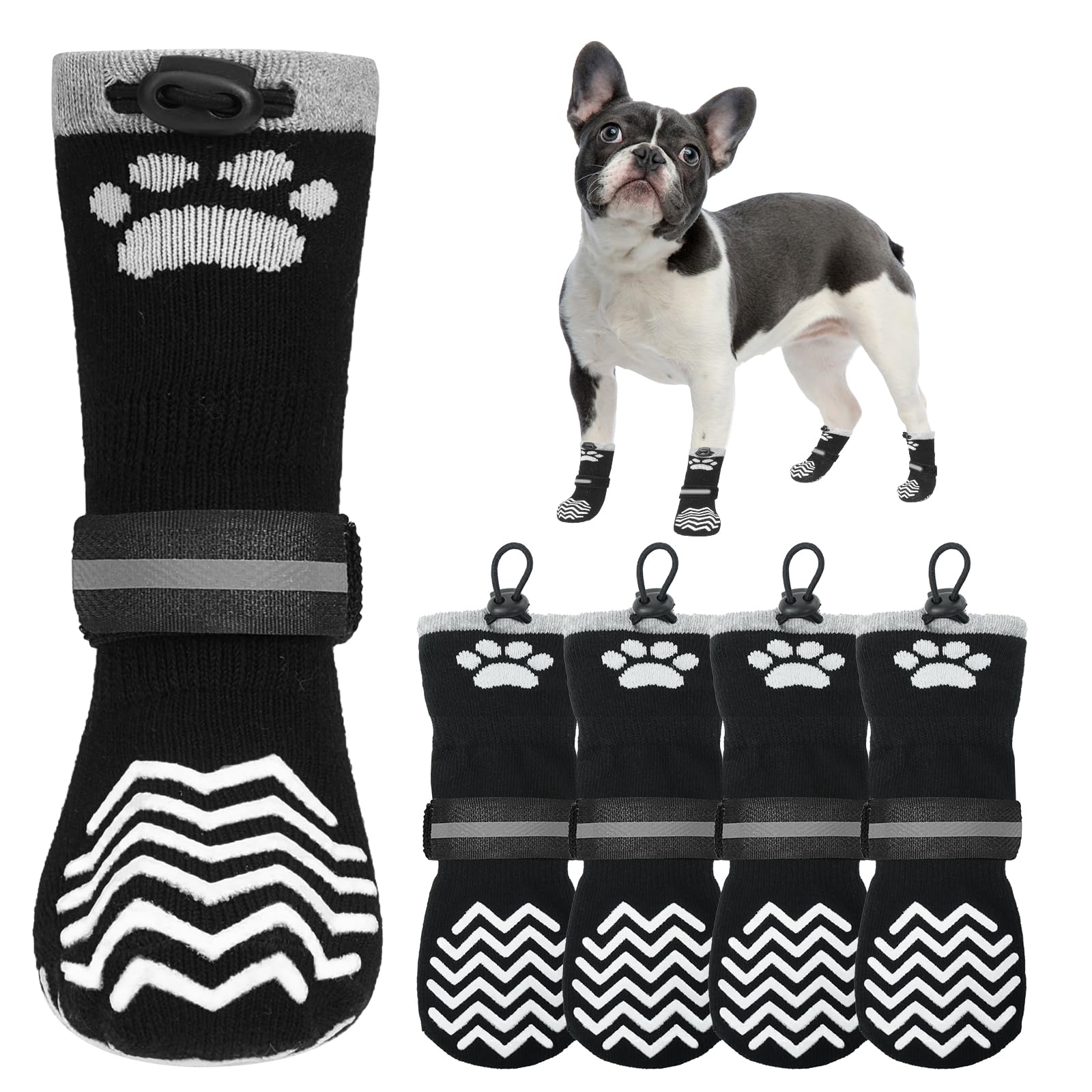 KOOLTAIL non-slip dog socks with adjustable drawstring for secure, comfortable fit.