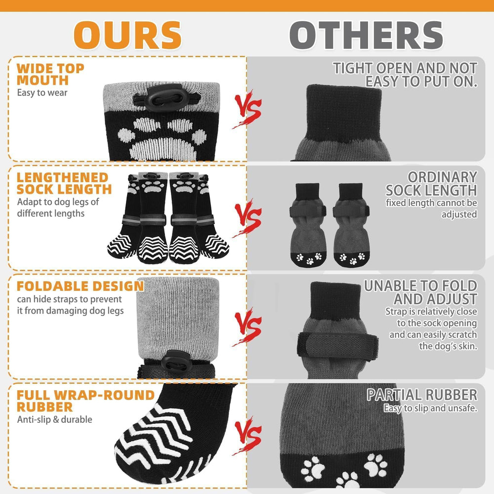 KOOLTAIL non-slip dog socks featuring reflective tape for better visibility in low light.