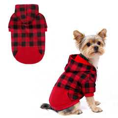 KOOLTAIL plaid dog hoodie back view shows warm, snug coverage for chilly walks