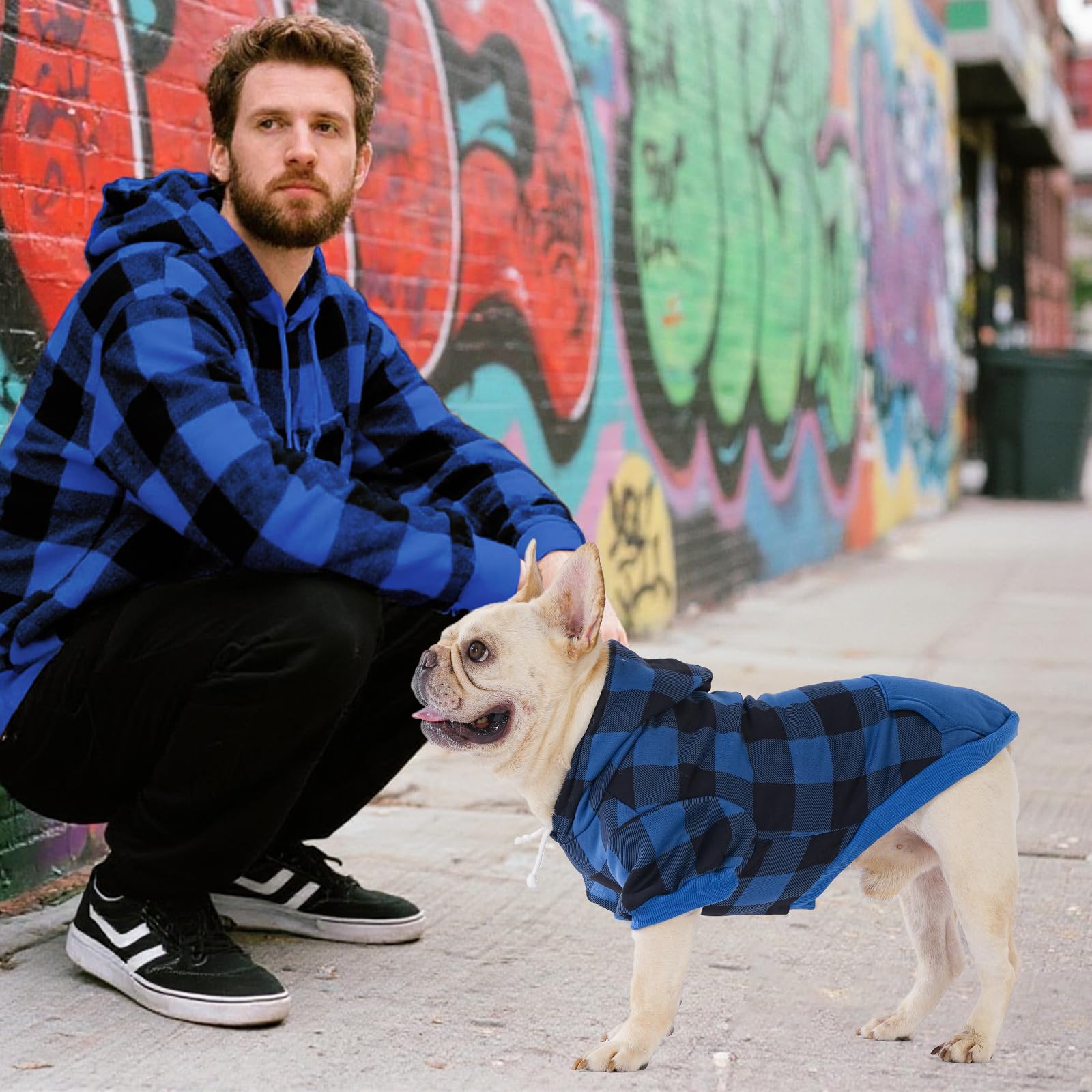 KOOLTAIL plaid hoodie on a dog in motion demonstrates flexible, breathable wear.