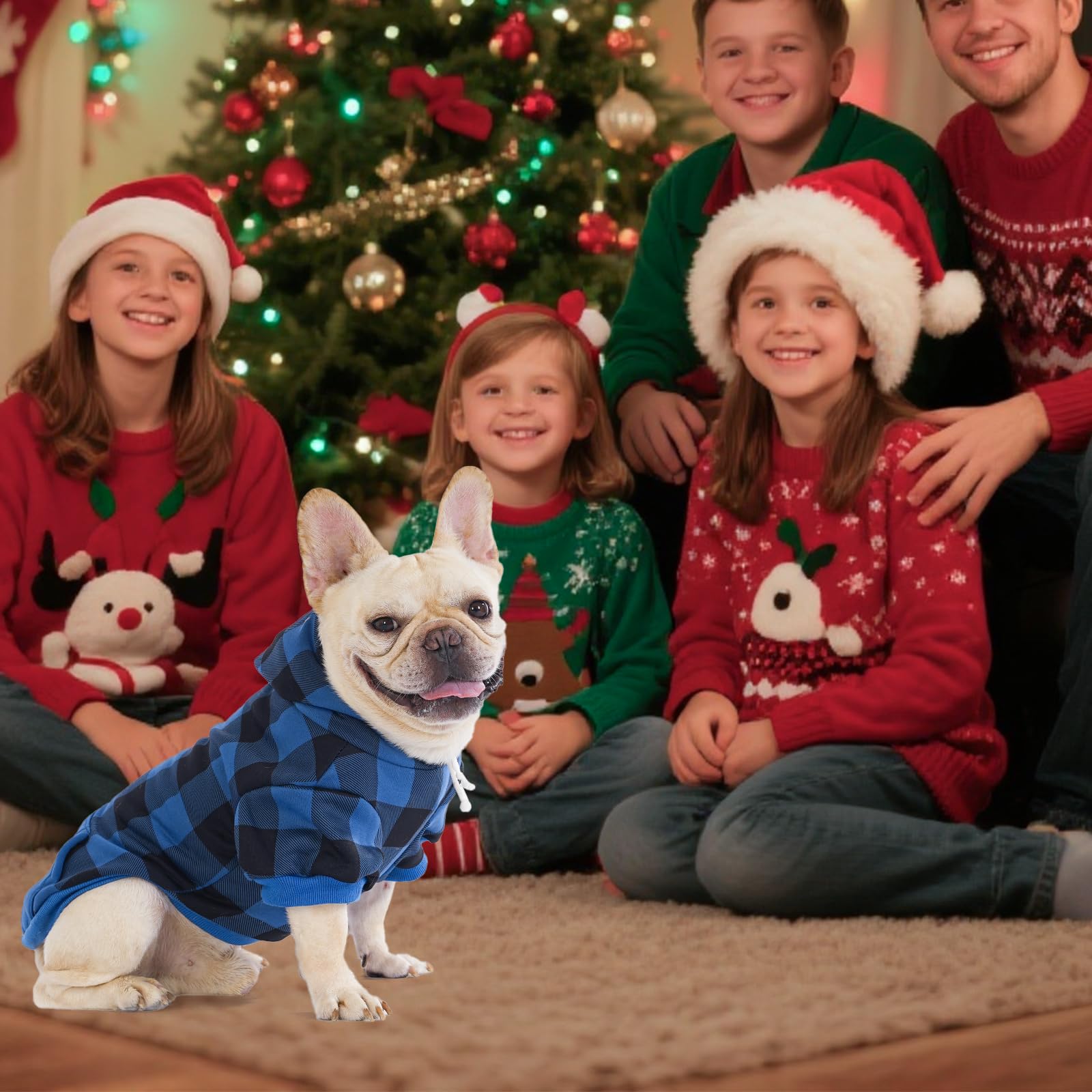 KOOLTAIL plaid dog hoodie hood with drawstring fits securely on dogs.