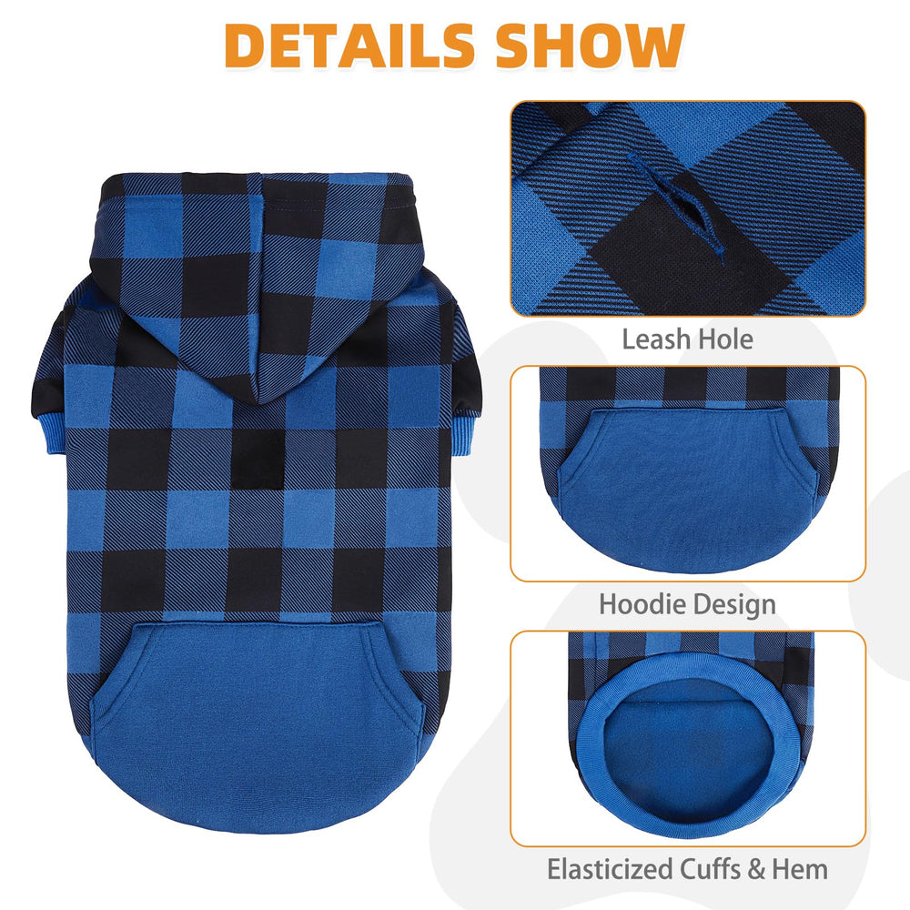 KOOLTAIL plaid dog hoodie hood with drawstring ensures secure, comfy wear