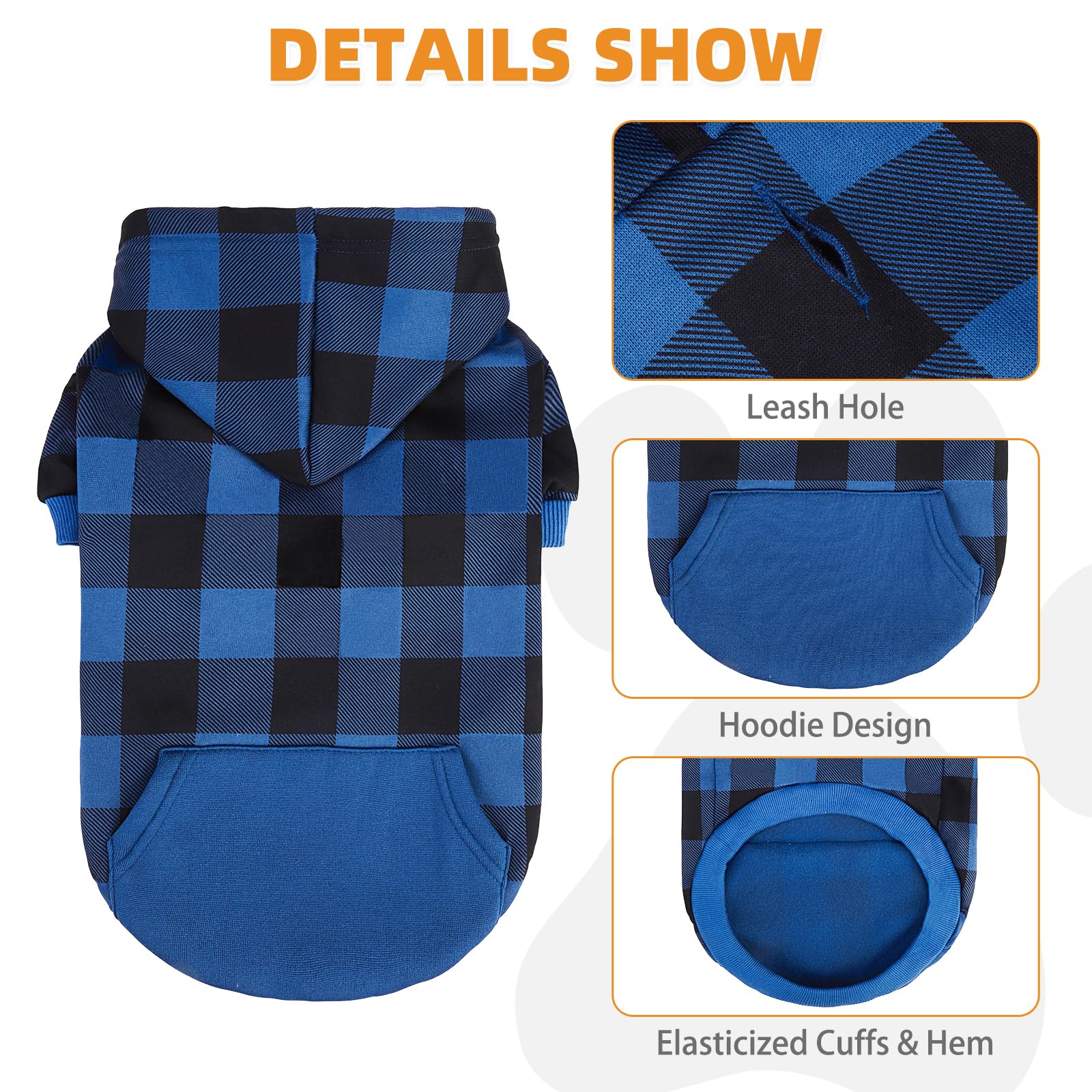 KOOLTAIL plaid dog hoodie pocket detail highlights convenient kangaroo pocket for treats.