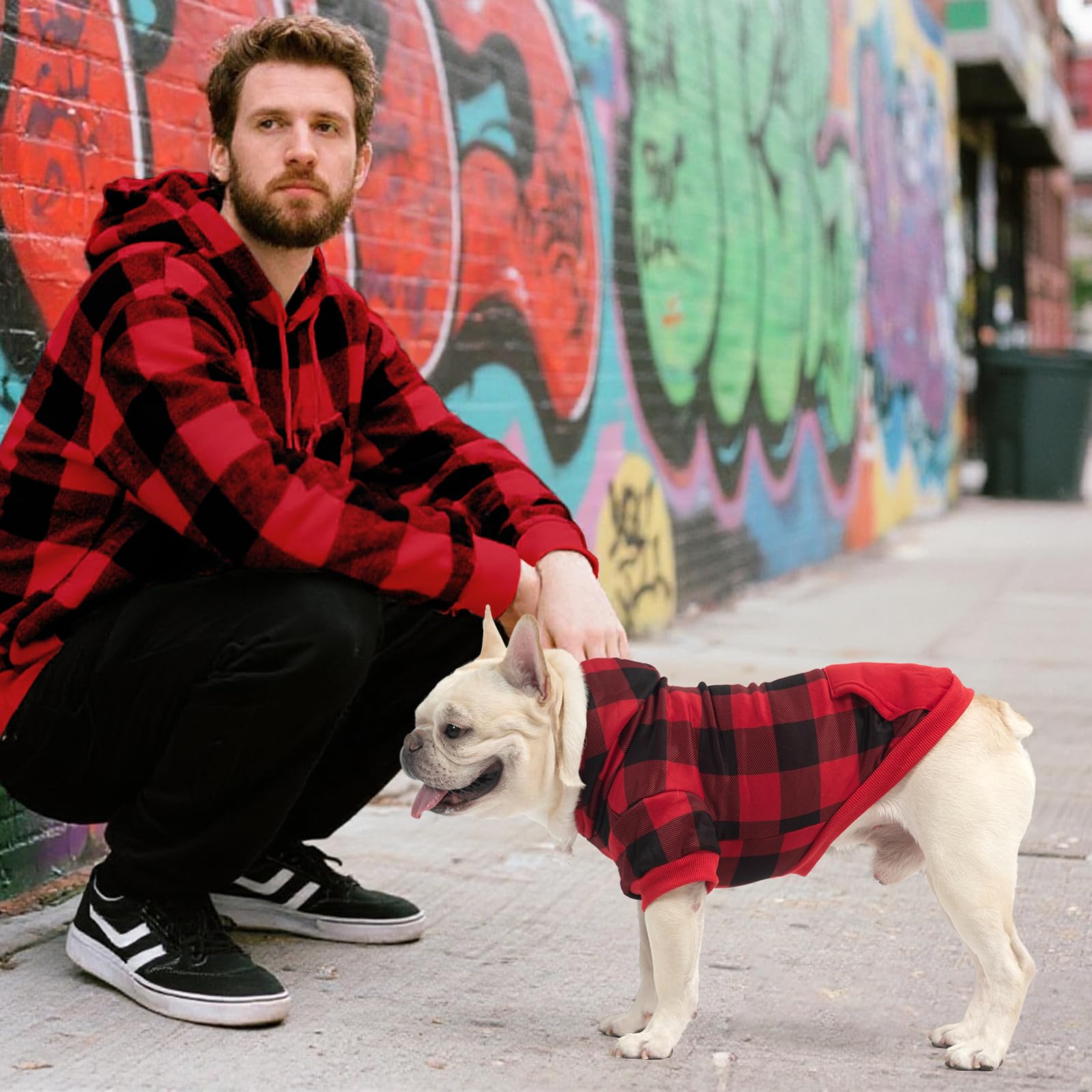 KOOLTAIL plaid dog hoodie side pocket demonstrates handy storage for treats on walks