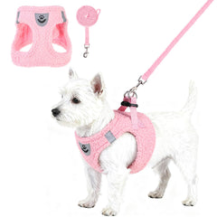 KOOLTAIL plush small dog harness set in pink for warm winter walks and easy daily use.