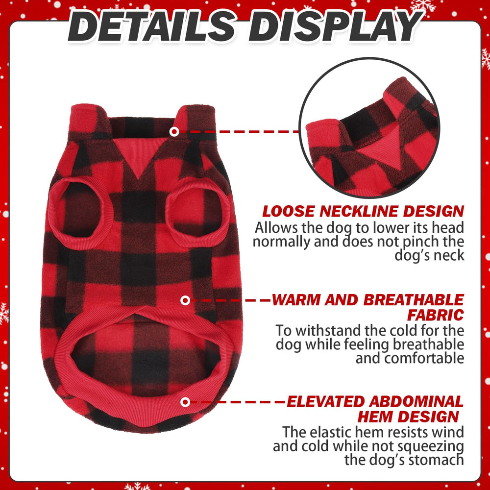 KOOLTAIL red plaid dog vest fabric closeup emphasizes soft polar fleece warmth