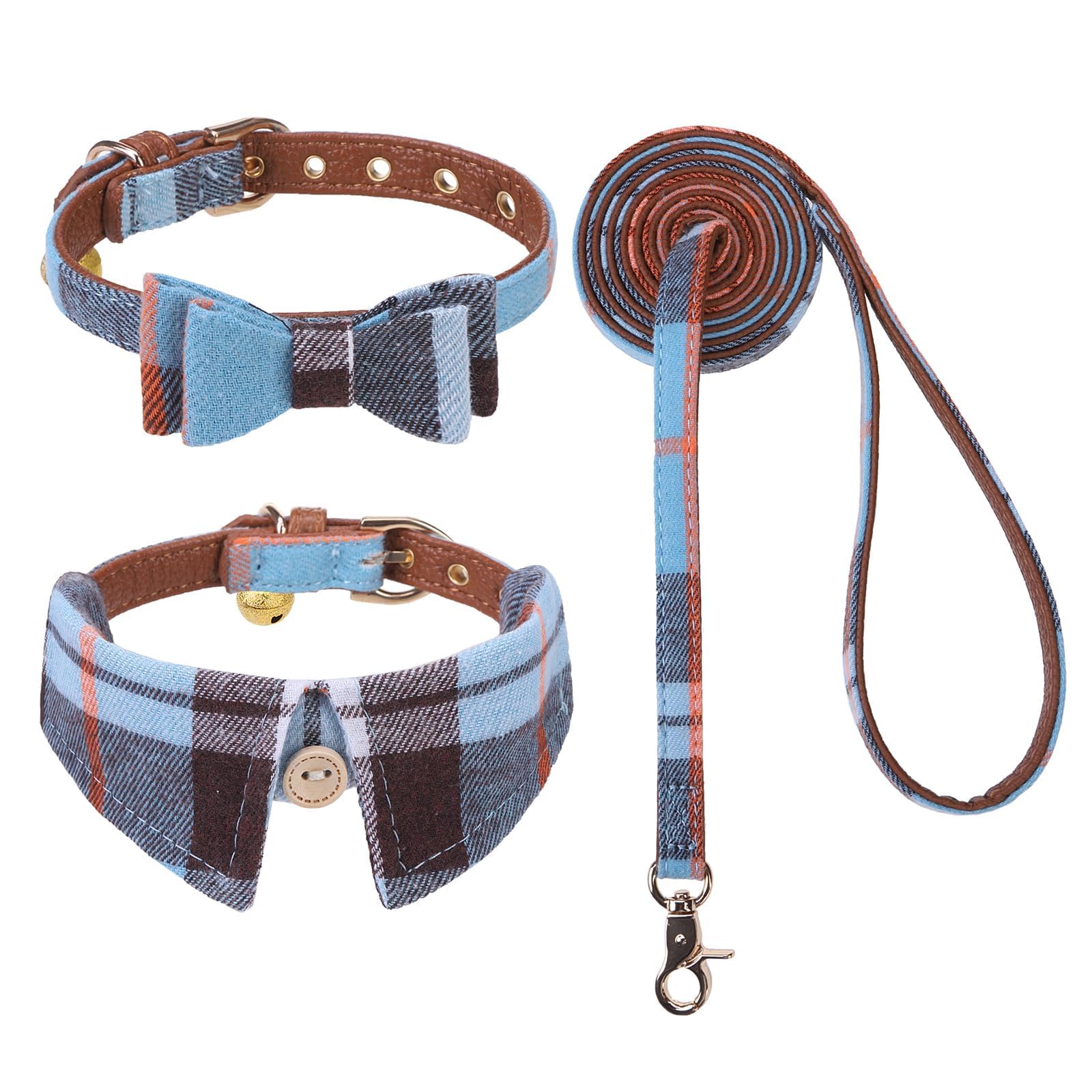 KOOLTAIL small boy bowtie collar close-up shows soft PU leather and plaid detail