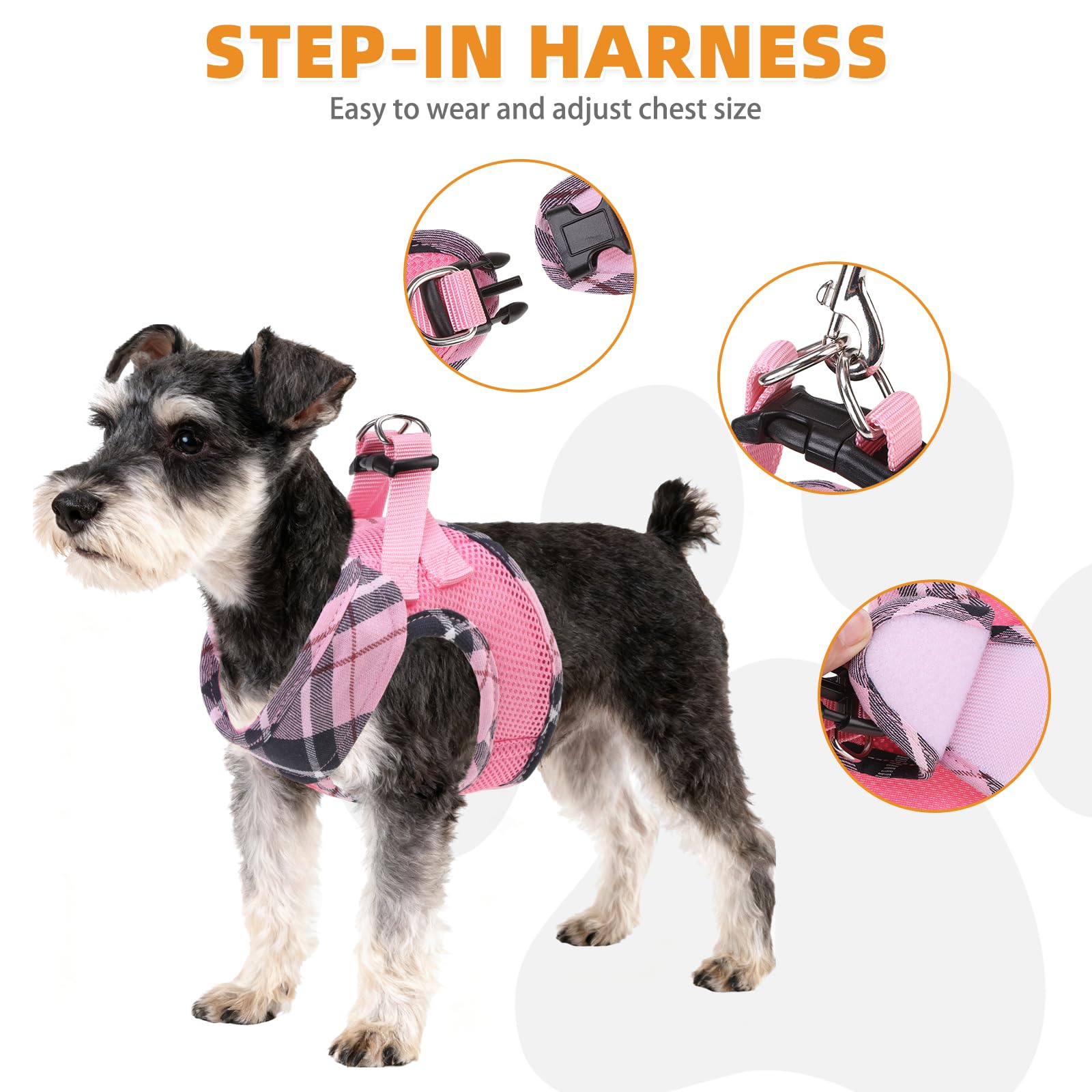KOOLTAIL breathable mesh panels on pink plaid harness for comfortable all-day wear