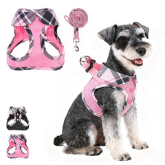 KOOLTAIL small dog harness pink plaid front view promotes secure daily walks