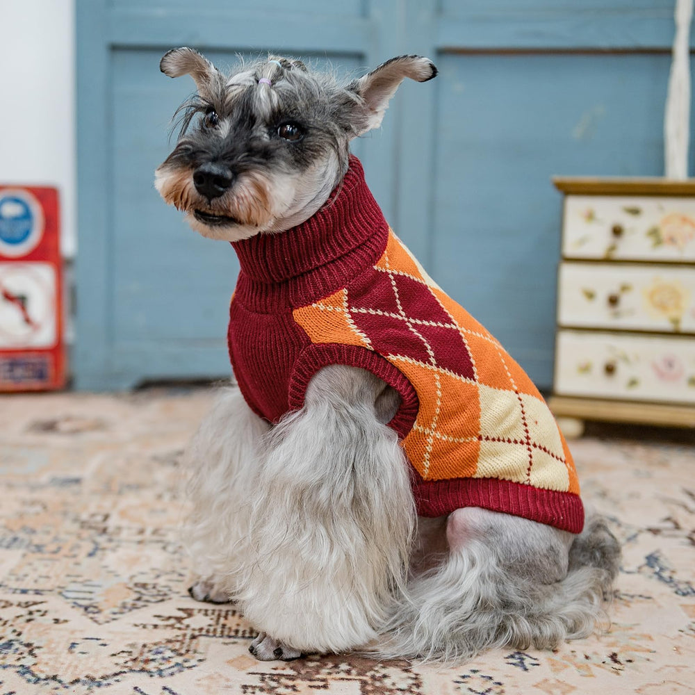 KOOLTAIL Small Dog Sweater festive plaid colors for seasonal styling.