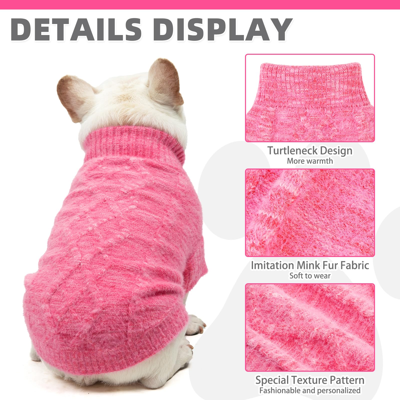 KOOLTAIL small dog sweater knitted texture detail demonstrates flexible fabric for easy over-the-head fit
