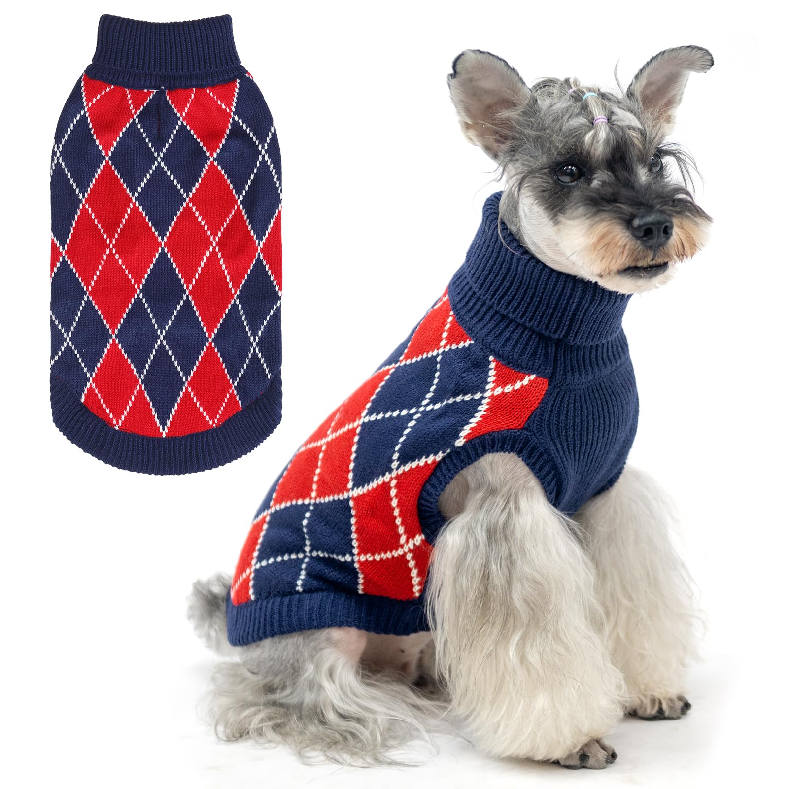 KOOLTAIL small dog sweater plaid close-up knit for winter warmth