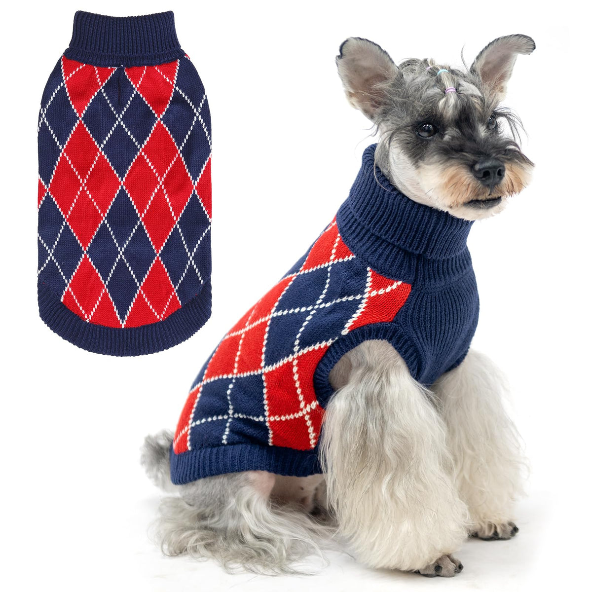 KOOLTAIL small dog sweater plaid close-up knit for winter warmth