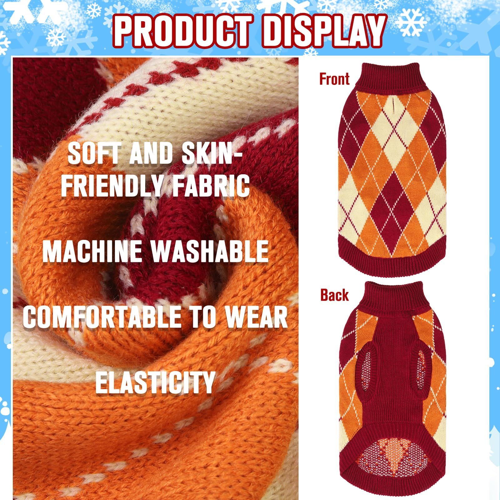 KOOLTAIL small dog sweater plaid pattern closeup highlights classic style and soft material.