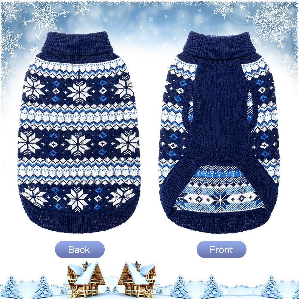 KOOLTAIL snowflake pattern dog sweater navy close-up knit texture