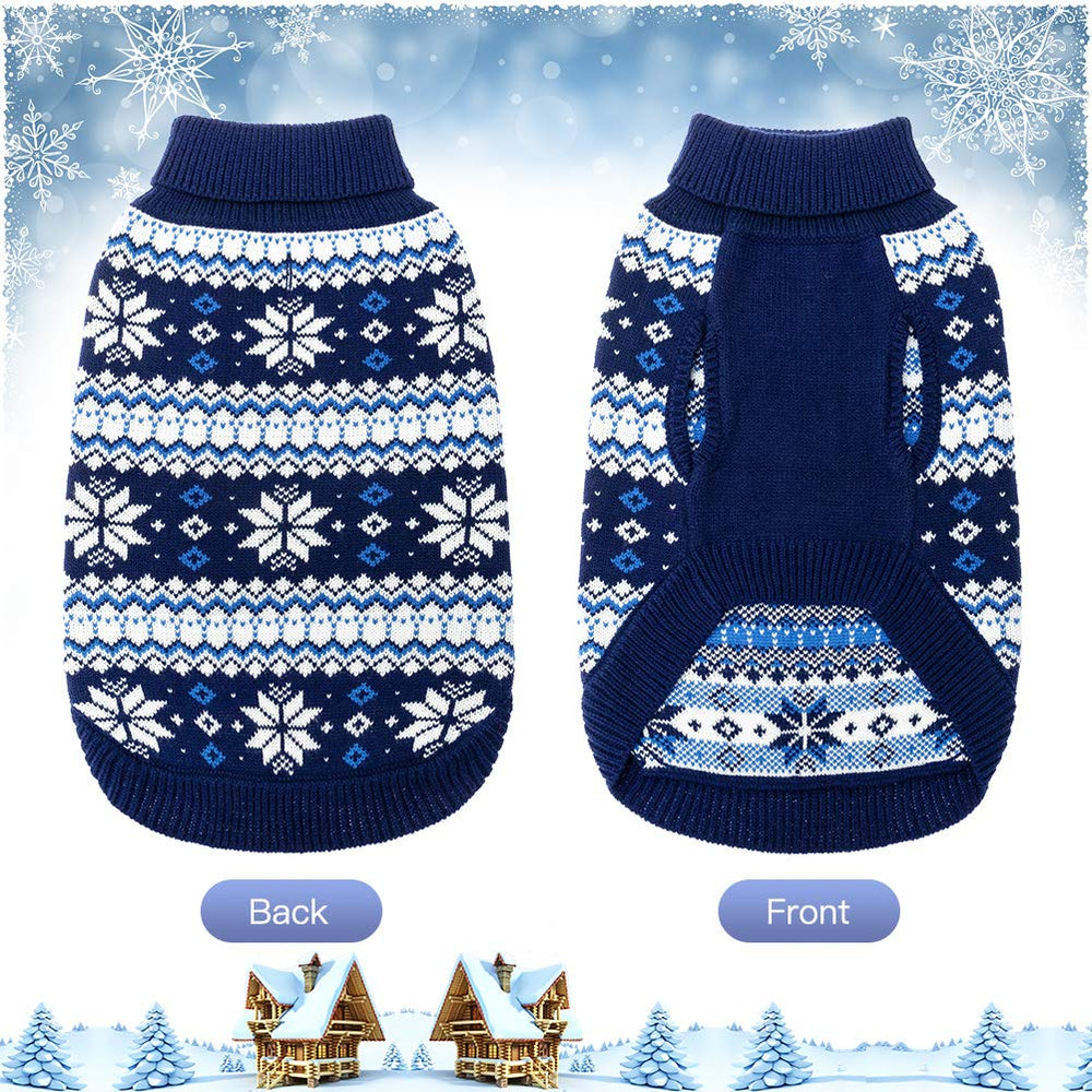 KOOLTAIL snowflake pattern dog sweater navy close-up knit texture